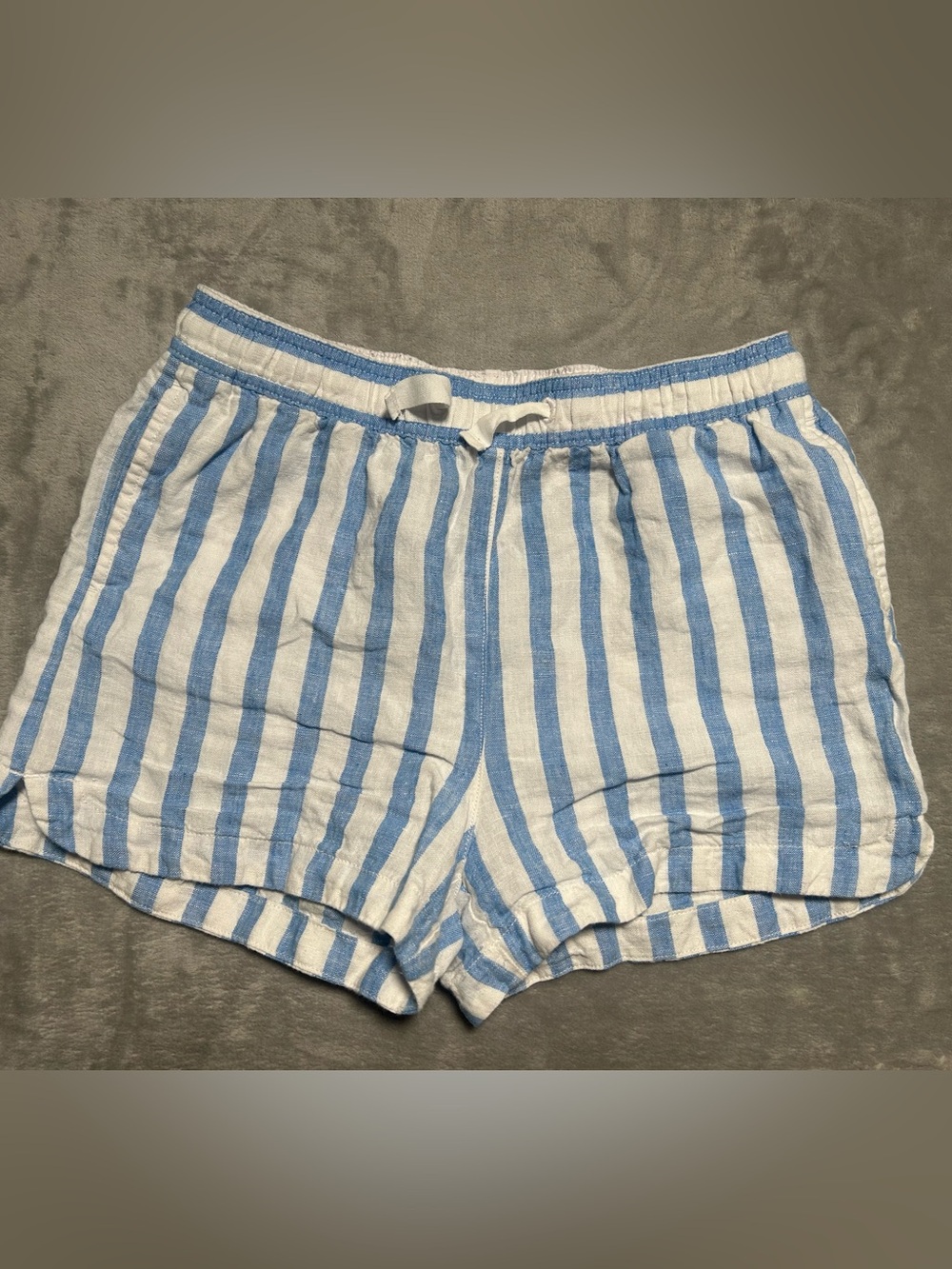 Crewcuts Linen Girls Shorts 16 White Blue Stripes Nautical Beach Pockets